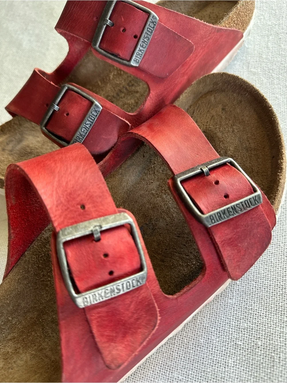 Birkenstock Arizona Red Oiled Leather Slide Sandals EU 39 / US 8.5-9